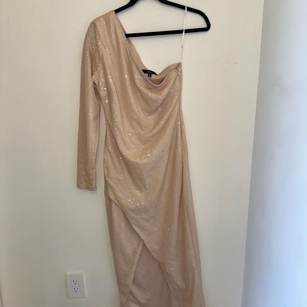 Lulu's Shimmering Gold One-Shoulder Dress